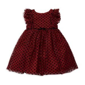 Pippa & Julie Little Girl's Polka Dot Dress color burgundy/black Sz 18 months